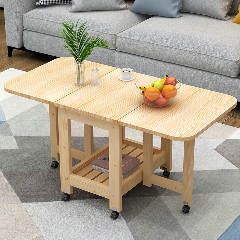 Minimalist Foldable Expandable Wood 2-Tier Coffee Table