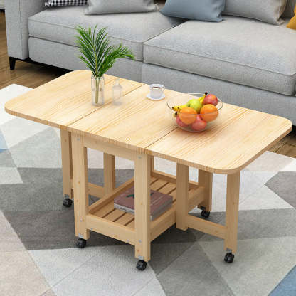 Minimalist Foldable Expandable Wood 2-Tier Coffee Table