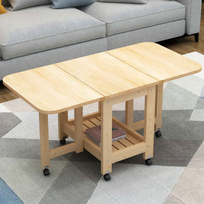 Minimalist Foldable Expandable Wood 2-Tier Coffee Table — Original Wood Color