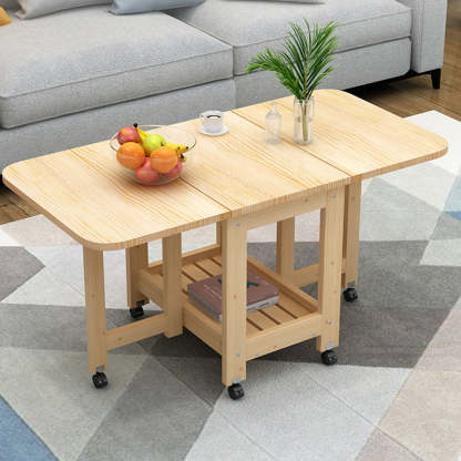 Minimalist Foldable Expandable Wood 2-Tier Coffee Table