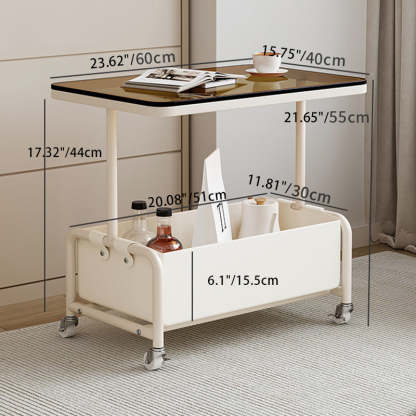 Nordic Cream Iron Glass Rock Slab 2-Tier Side Table