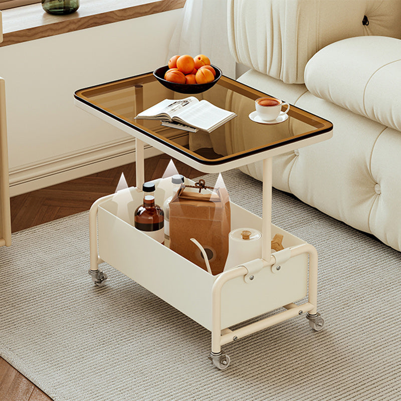 Nordic Cream Iron Glass Rock Slab 2-Tier Side Table