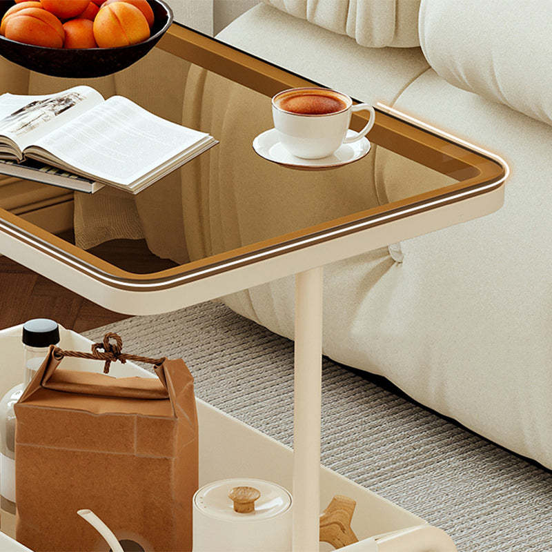 Nordic Cream Iron Glass Rock Slab 2-Tier Side Table