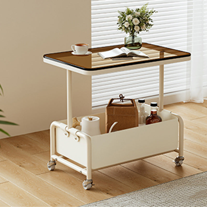 Nordic Cream Iron Glass Rock Slab 2-Tier Side Table