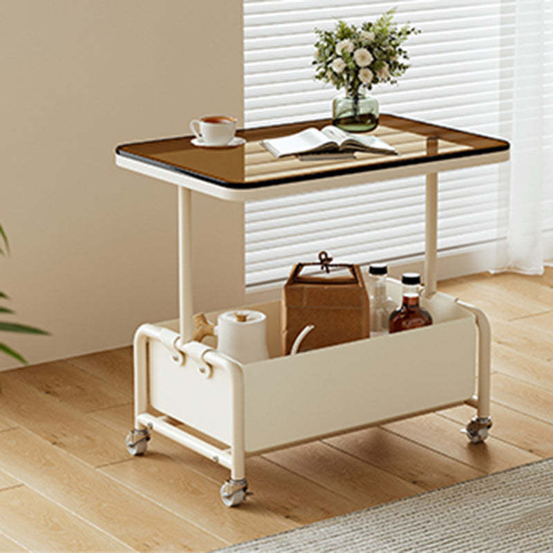 Nordic Cream Iron Glass Rock Slab 2-Tier Side Table