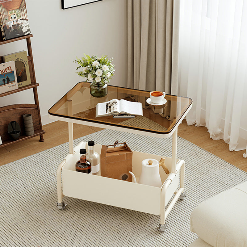 Nordic Cream Iron Glass Rock Slab 2-Tier Side Table