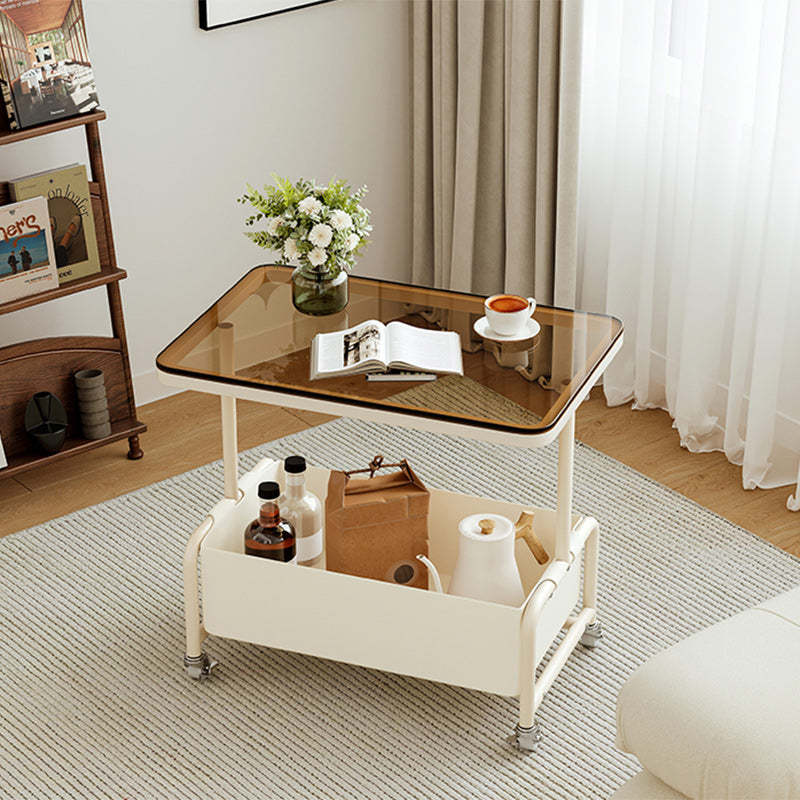 Nordic Cream Iron Glass Rock Slab 2-Tier Side Table
