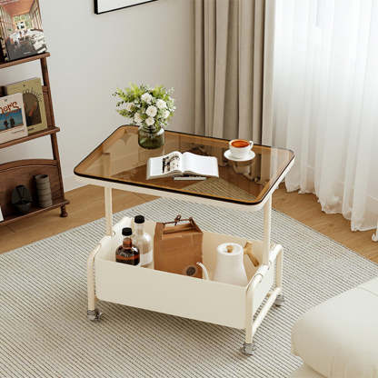 Nordic Cream Iron Glass Rock Slab 2-Tier Side Table