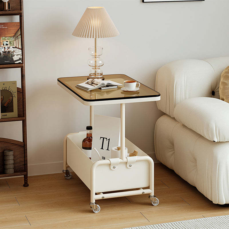 Nordic Cream Iron Glass Rock Slab 2-Tier Side Table