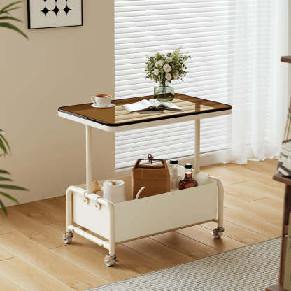 Nordic Cream Iron Glass Rock Slab 2-Tier Side Table — Glass - Tea Color
