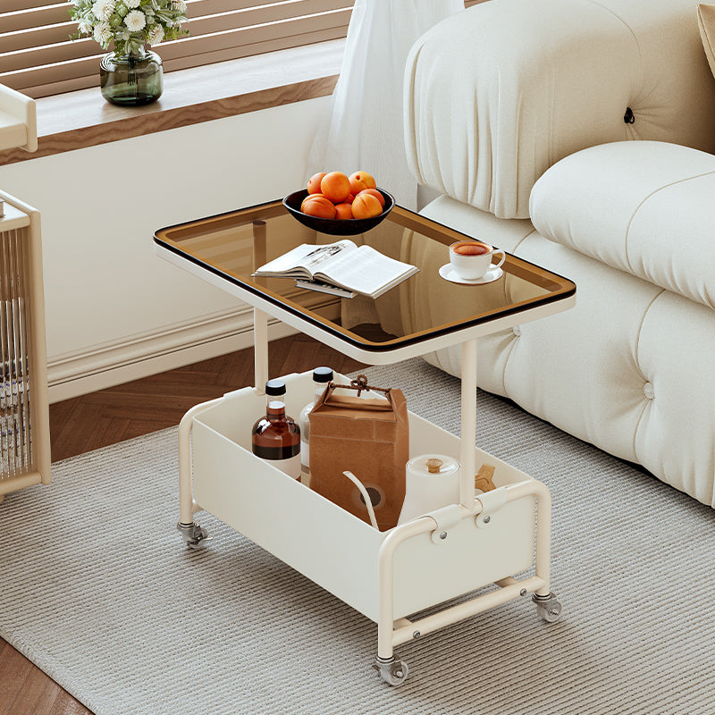 Nordic Cream Iron Glass Rock Slab 2-Tier Side Table