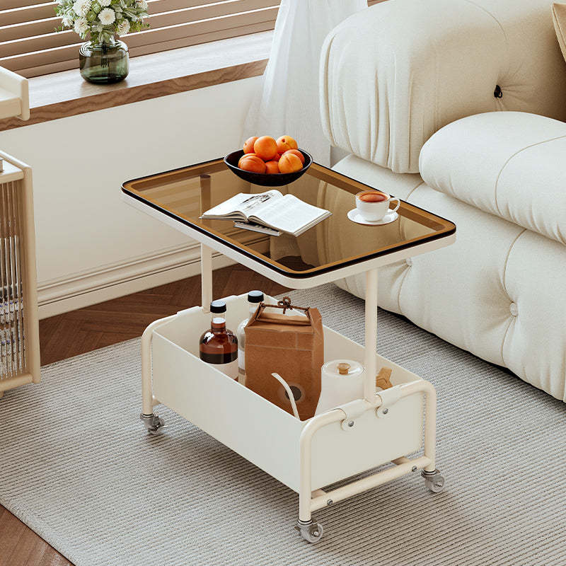 Nordic Cream Iron Glass Rock Slab 2-Tier Side Table