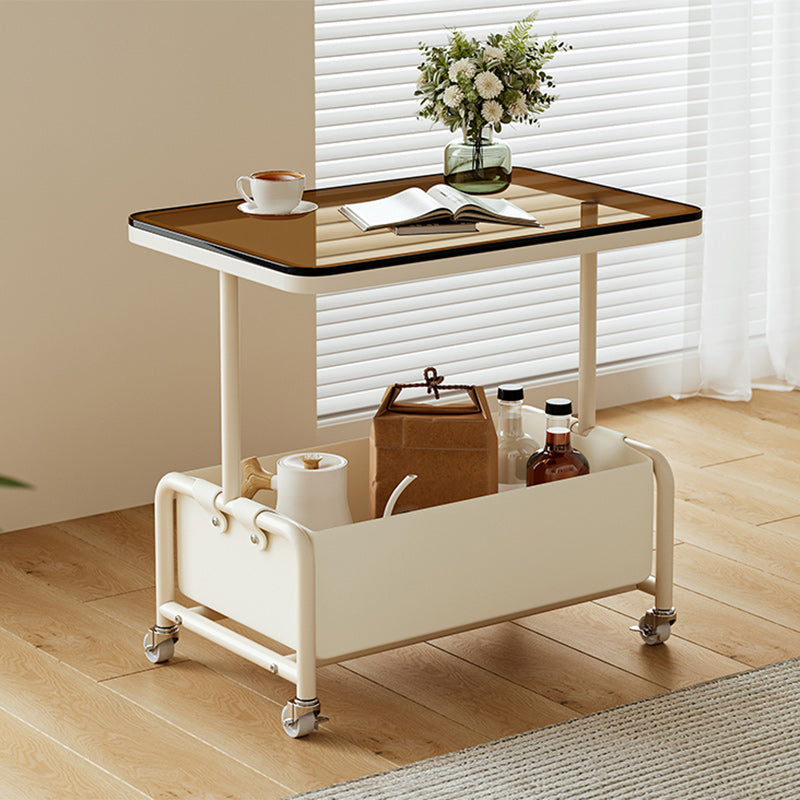 Nordic Cream Iron Glass Rock Slab 2-Tier Side Table