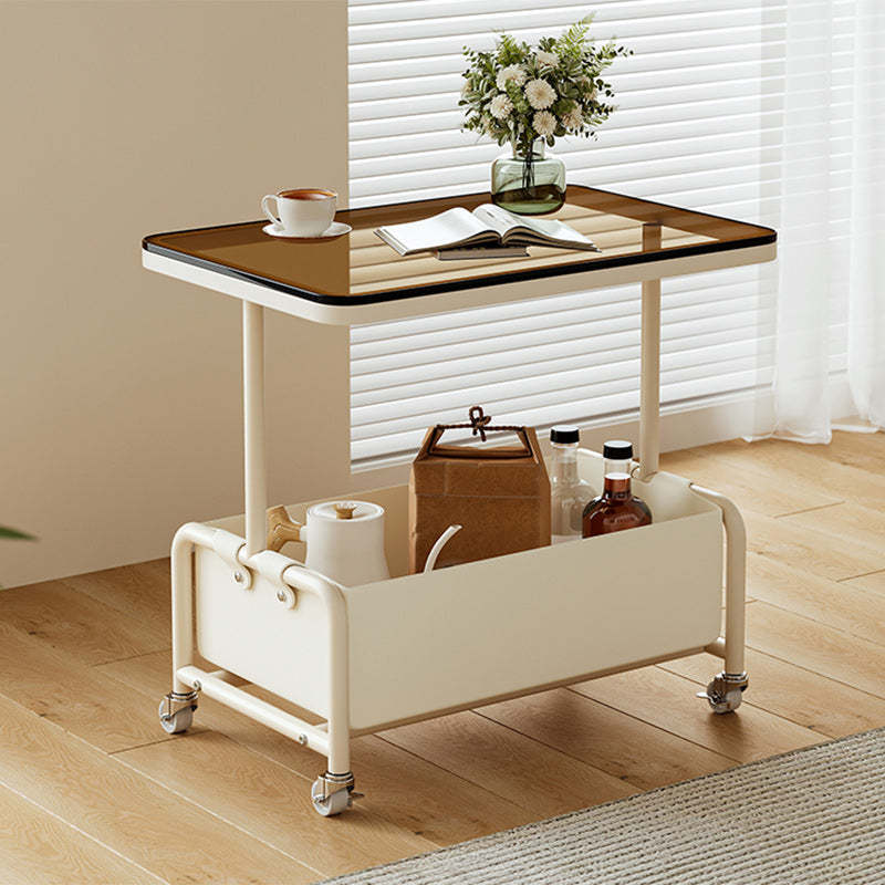 Nordic Cream Iron Glass Rock Slab 2-Tier Side Table