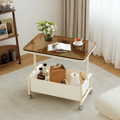 Nordic Cream Iron Glass Rock Slab 2-Tier Side Table