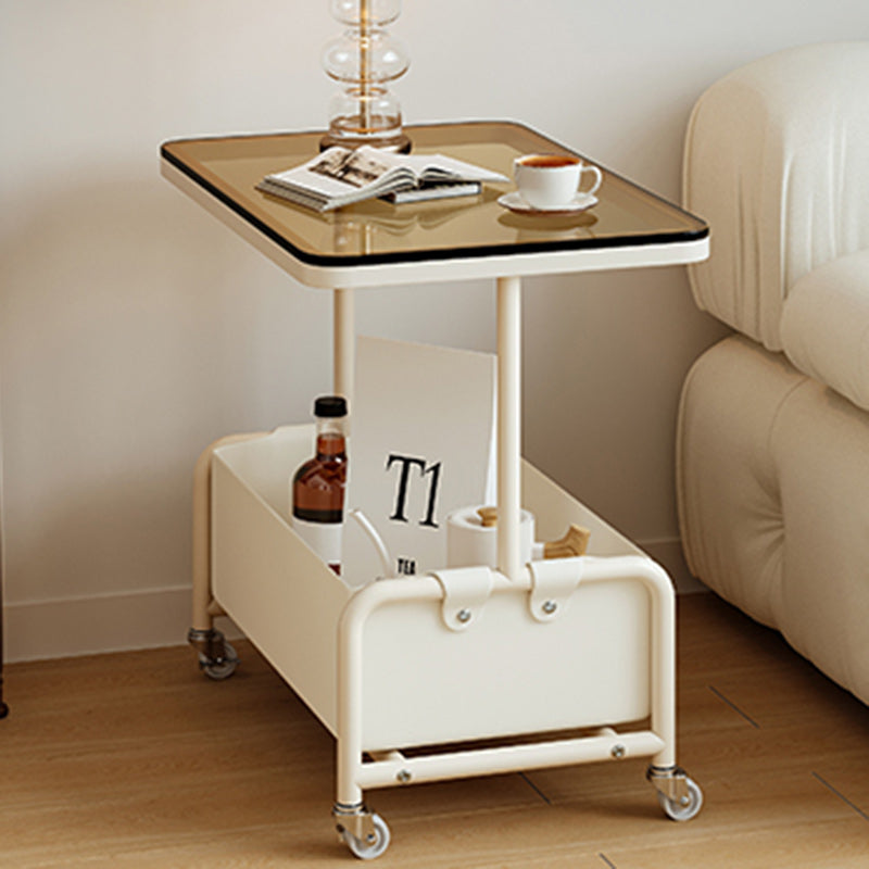 Nordic Cream Iron Glass Rock Slab 2-Tier Side Table