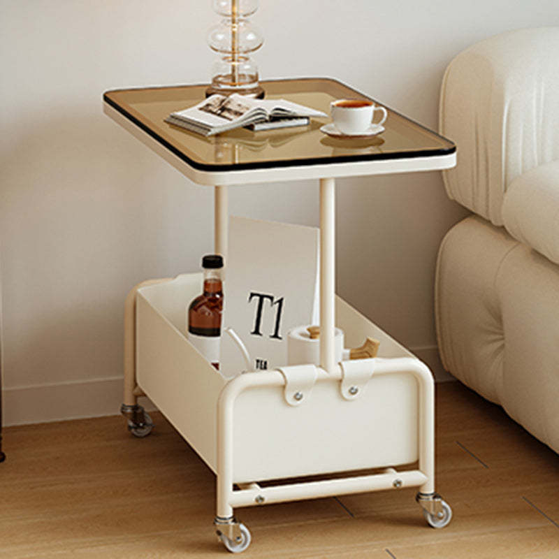 Nordic Cream Iron Glass Rock Slab 2-Tier Side Table