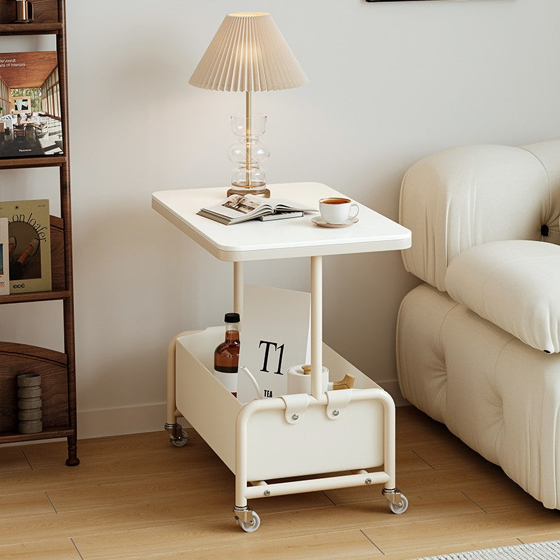 Nordic Cream Iron Glass Rock Slab 2-Tier Side Table — Rock Slab - White