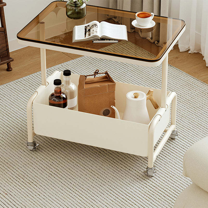 Nordic Cream Iron Glass Rock Slab 2-Tier Side Table