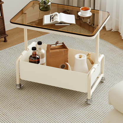 Nordic Cream Iron Glass Rock Slab 2-Tier Side Table