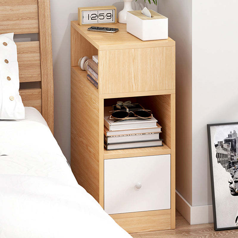 Minimalist panel 2-drawer gray nightstands, Lighom — 1-Drawer (9.84" L x 11.81" W x 25.98" H) / Natural Wood