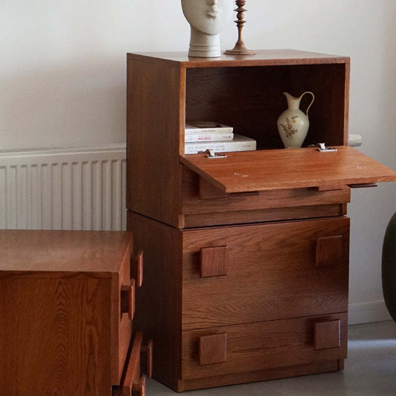 Vintage Pine Ash Wood Storage Side Table