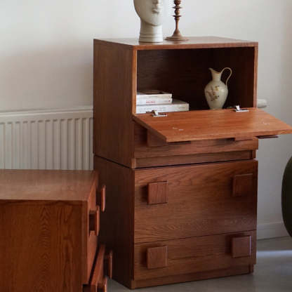 Vintage Pine Ash Wood Storage Side Table