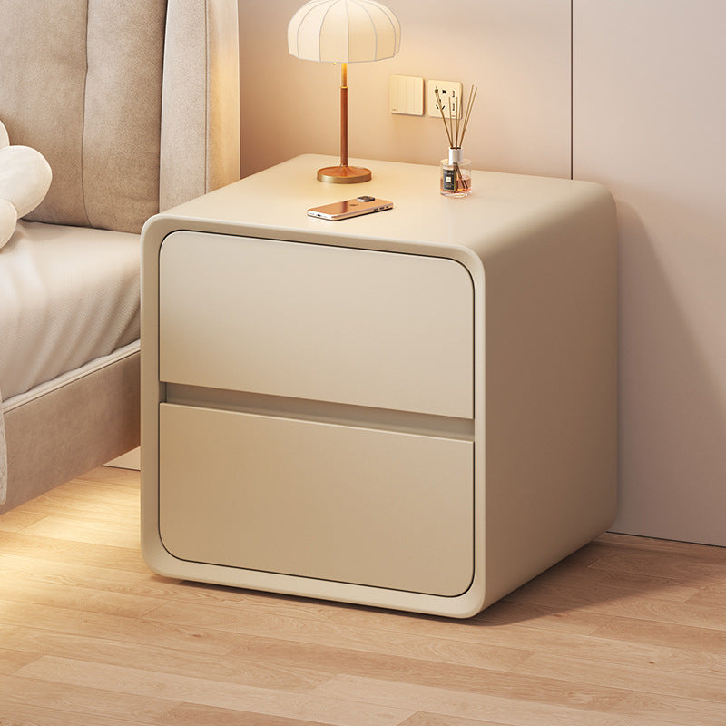 Nordic Cream Wood Veneer Nightstand 2-Drawer — Khaki