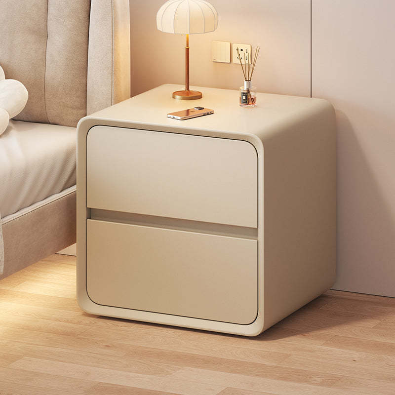 Nordic Cream Wood Veneer Nightstand 2-Drawer — Khaki