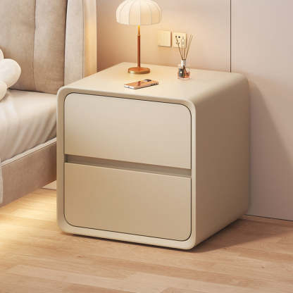 Nordic Cream Wood Veneer Nightstand 2-Drawer — Khaki