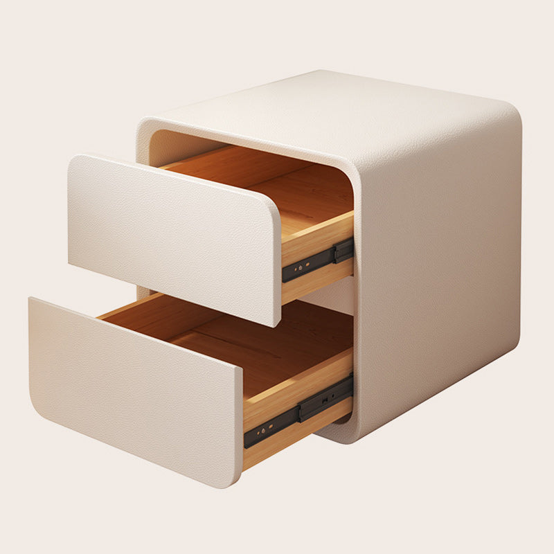 Nordic Cream Wood Veneer Nightstand 2-Drawer — White