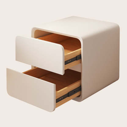 Nordic Cream Wood Veneer Nightstand 2-Drawer — White