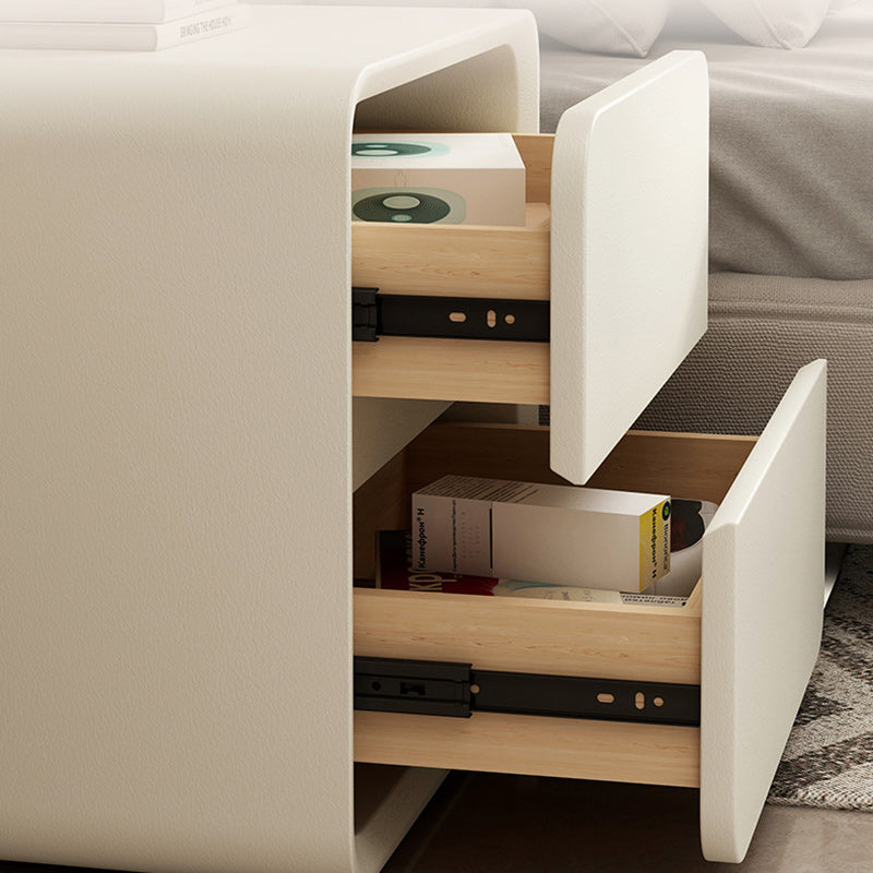 Nordic Cream Wood Veneer Nightstand 2-Drawer — Khaki