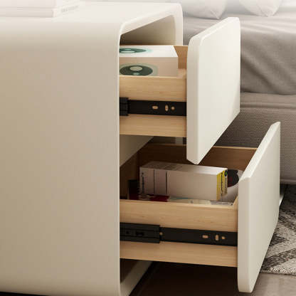 Nordic Cream Wood Veneer Nightstand 2-Drawer — Khaki