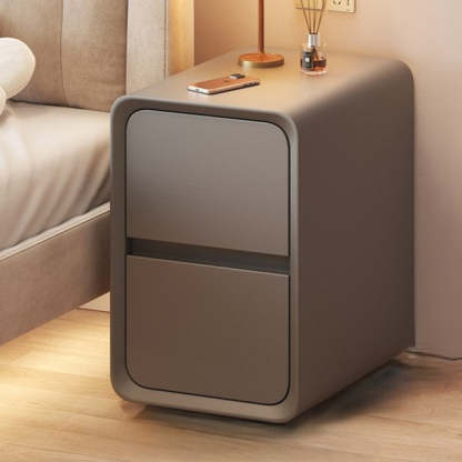 Nordic Cream Wood Veneer Nightstand 2-Drawer — Khaki