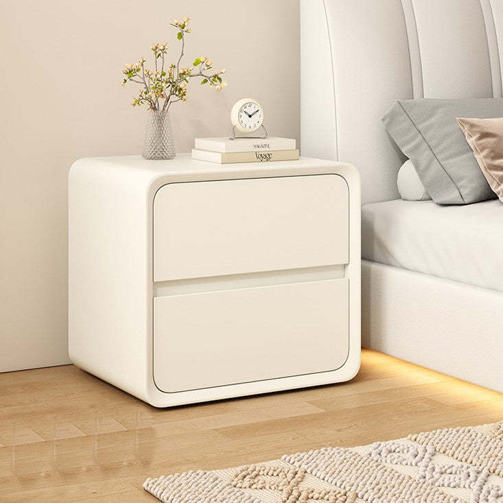 Nordic Cream Wood Veneer Nightstand 2-Drawer — White