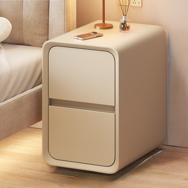 Nordic Cream Wood Veneer Nightstand 2-Drawer — White