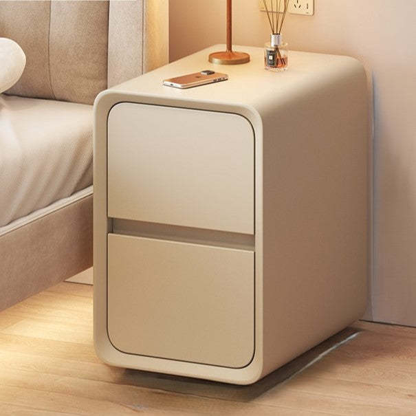 Nordic Cream Wood Veneer Nightstand 2-Drawer — White