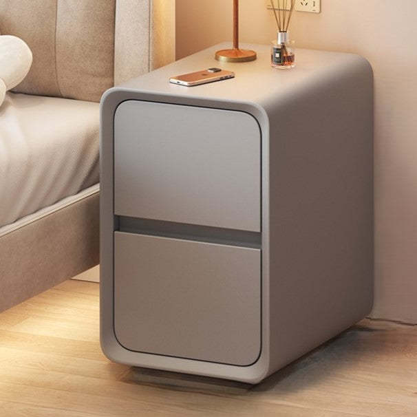 Nordic Cream Wood Veneer Nightstand 2-Drawer — White
