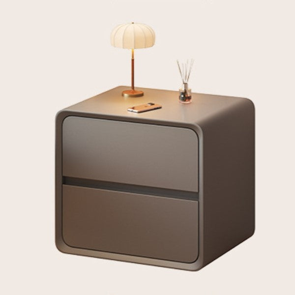 Nordic Cream Wood Veneer Nightstand 2-Drawer — Light Gray