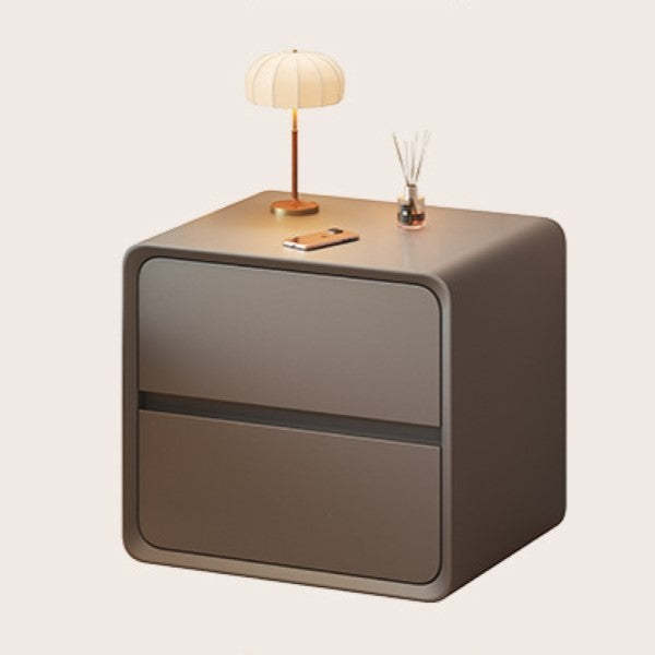 Nordic Cream Wood Veneer Nightstand 2-Drawer — Light Gray