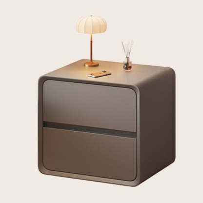 Nordic Cream Wood Veneer Nightstand 2-Drawer — Light Gray