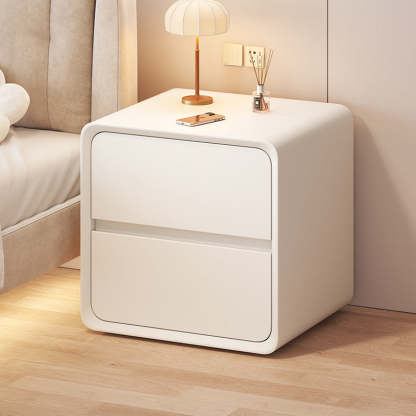 Nordic Cream Wood Veneer Nightstand 2-Drawer — Light Gray