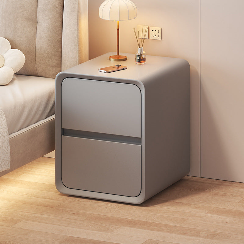 Nordic Cream Wood Veneer Nightstand 2-Drawer — Deep Gray