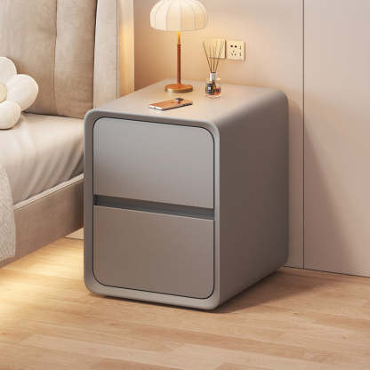 Nordic Cream Wood Veneer Nightstand 2-Drawer — Deep Gray