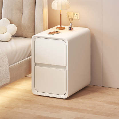 Nordic Cream Wood Veneer Nightstand 2-Drawer — Light Gray