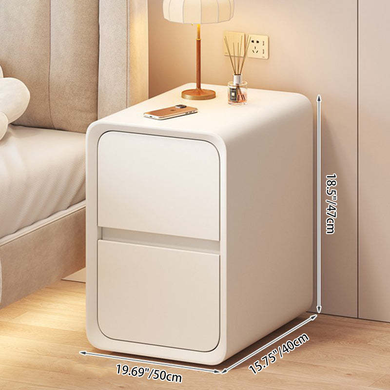 Nordic Cream Wood Veneer Nightstand 2-Drawer — White