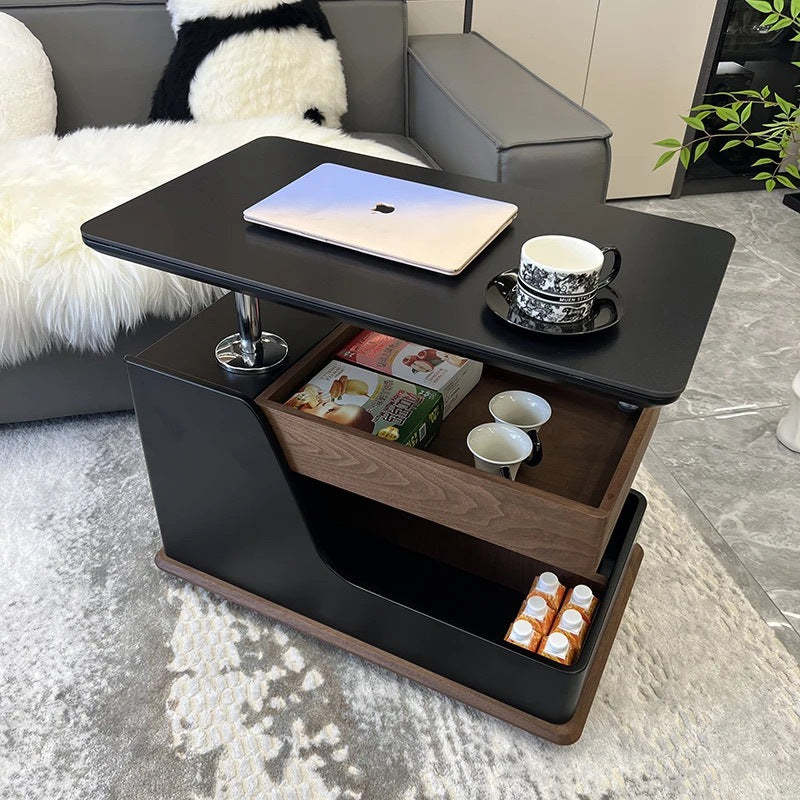Minimalist Liftable Wood Rock Slab 3-Tier Side Table
