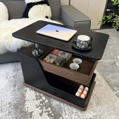 Minimalist Liftable Wood Rock Slab 3-Tier Side Table