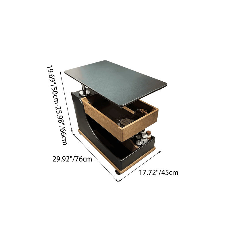 Minimalist Liftable Wood Rock Slab 3-Tier Side Table